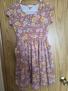 Emma & Sam Rose Mauve Floral Short-Sleeve Fit-and-Flare Dress